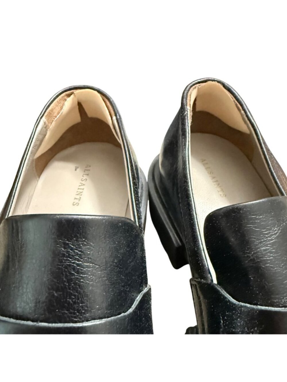 All Saints Black Lola Lugged Chunky Sole Penny Loafers Leather Womens Size 10 - Picture 6 of 10